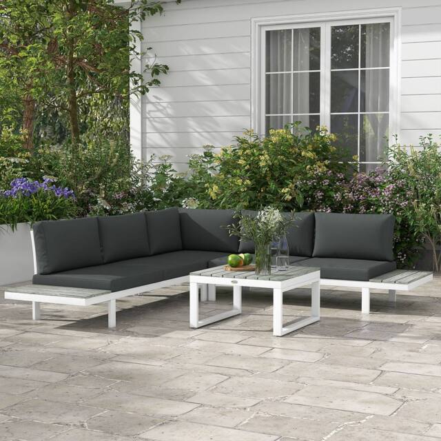 OUTSUNNY 4 PCs Garden Set with 5-Level Recline Corner Conversation Sofa Set in White - image 1