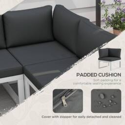 OUTSUNNY 4 PCs Garden Set with 5-Level Recline Corner Conversation Sofa Set in White - thumbnail 6