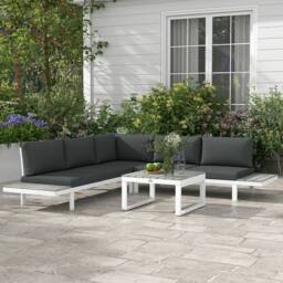 OUTSUNNY 4 PCs Garden Set with 5-Level Recline Corner Conversation Sofa Set in White - thumbnail 1