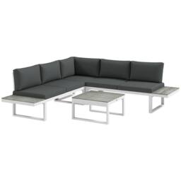 OUTSUNNY 4 PCs Garden Set with 5-Level Recline Corner Conversation Sofa Set in White - thumbnail 2