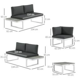 OUTSUNNY 4 PCs Garden Set with 5-Level Recline Corner Conversation Sofa Set in White - thumbnail 3