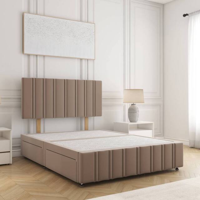 "BSSPOKE Isabella Plush Velvet Divan Bed 24"" Headboard & 4 Drawers No Mattress in Taupe - Size: Double" - image 1