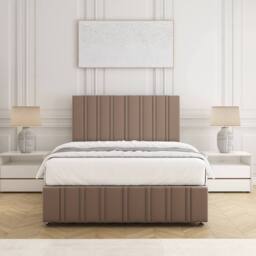"BSSPOKE Isabella Plush Velvet Divan Bed 24"" Headboard & 4 Drawers No Mattress in Taupe - Size: Double" - thumbnail 3