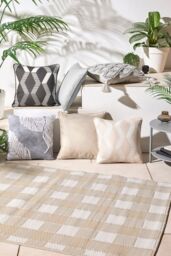 Dreams & Drapes 'Gingham' Classic Check Print UV Resistant Outdoor Rug in Natural - Size: 170 cm x 120 cm - thumbnail 4