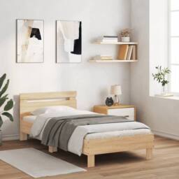Berkfield Home Bed Frame without Mattress with Headboard Sonoma Oak 100x200 cm in Brown - thumbnail 1