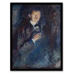 Artery8 Edvard Munch Framed Wall Art Print Self Portrait with Cigarette in Blue - Size: A4 - thumbnail 1