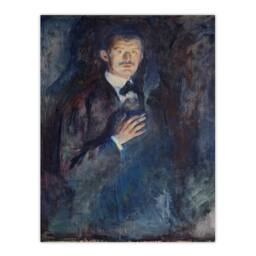 Artery8 Edvard Munch Framed Wall Art Print Self Portrait with Cigarette in Blue - Size: A4 - thumbnail 3