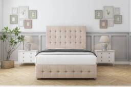 "Sloomy Berlin Naples Divan Bed Base 2 Drawers Left Side With 26"" Strutted Headboard & 12"" Matching Footboard in Light Sand - Size: Small Double" - thumbnail 2