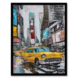 "Artery8 New York City Taxi Cars Times Square Cityscape Framed Art Print in Grey - Size: W12"" x H16""" - thumbnail 1
