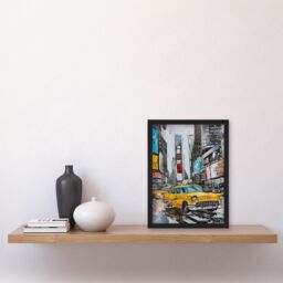 "Artery8 New York City Taxi Cars Times Square Cityscape Framed Art Print in Grey - Size: W12"" x H16""" - thumbnail 4