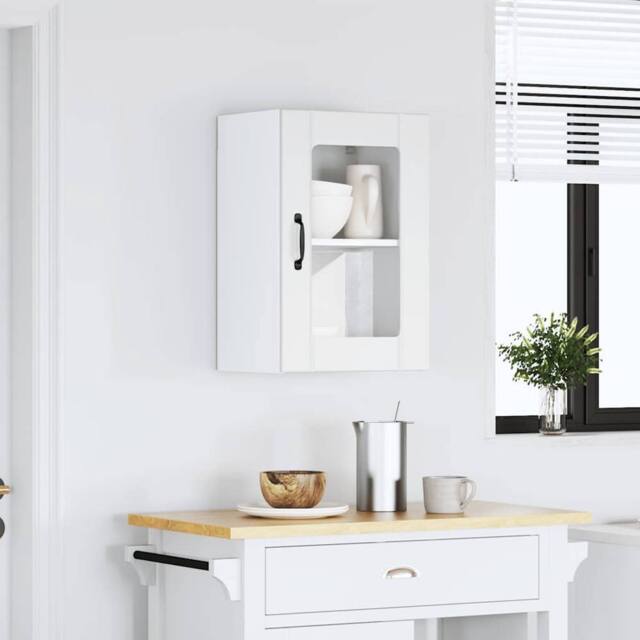 Berkfield Home Kitchen Wall Cabinet with Glass Door Lucca White - image 1