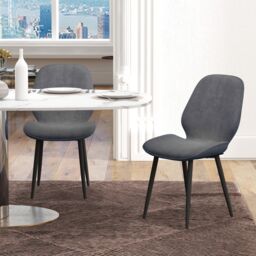 HOMCOM Dining Chairs Set of 2, Upholstered Kitchen Chairs with Metal Legs in Grey