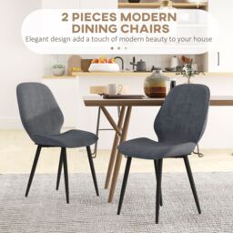 HOMCOM Dining Chairs Set of 2, Upholstered Kitchen Chairs with Metal Legs in Grey - thumbnail 4
