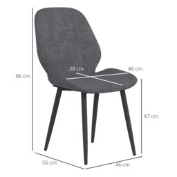 HOMCOM Dining Chairs Set of 2, Upholstered Kitchen Chairs with Metal Legs in Grey - thumbnail 3
