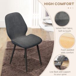 HOMCOM Dining Chairs Set of 2, Upholstered Kitchen Chairs with Metal Legs in Grey - thumbnail 6