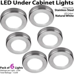 Loops 6x BRUSHED NICKEL Round Surface or Flush Under Cabinet Kitchen Light & Driver Kit - Natural White LED in Metallics - thumbnail 3