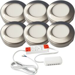 Loops 6x BRUSHED NICKEL Round Surface or Flush Under Cabinet Kitchen Light & Driver Kit - Natural White LED in Metallics - thumbnail 1