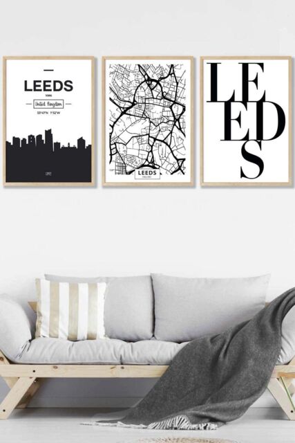 ARTZE LEEDS Skyline Street Map City Prints Framed Wall Art - Large in Light Oak - Size: W53 cm x H73 cm x D20mm - image 1