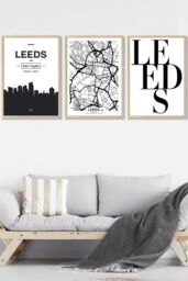 ARTZE LEEDS Skyline Street Map City Prints Framed Wall Art - Large in Light Oak - Size: W53 cm x H73 cm x D20mm - thumbnail 1