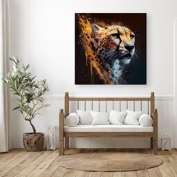 Warren Reed - Designer Cheetah Face Splashart Dark Background Canvas in Yellow - Size: w10 inch x h10 inch - thumbnail 3
