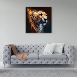 Warren Reed - Designer Cheetah Face Splashart Dark Background Canvas in Yellow - Size: w10 inch x h10 inch - thumbnail 4