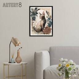 "Artery8 Sphynx Cat With Flower Blooms Framed Canvas Wall Art Print - Size: W12"" x H16""" - thumbnail 3