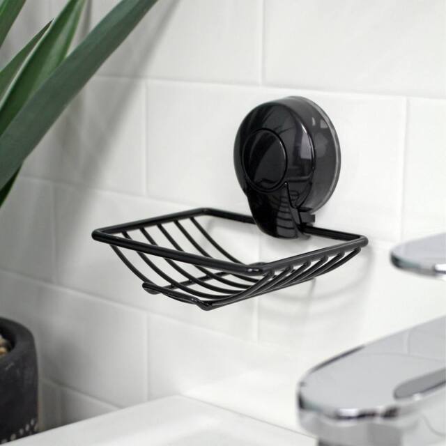 Showerdrape Suctionloc Black Suction Wall Mounted Soap Basket with Mounting Discs - image 1