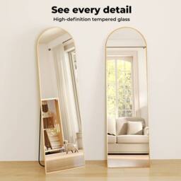 Levede 165cm Full Length Free Standing Floor Mirror Arched Golden Frame in Gold - thumbnail 2