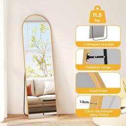 Levede 165cm Full Length Free Standing Floor Mirror Arched Golden Frame in Gold - thumbnail 8