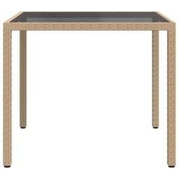Berkfield Home Garden Table 90x90x75 cm Tempered Glass & Poly Rattan Beige - Size: 90 x 90 x 75 cm - thumbnail 4