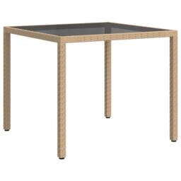 Berkfield Home Garden Table 90x90x75 cm Tempered Glass & Poly Rattan Beige - Size: 90 x 90 x 75 cm - thumbnail 5
