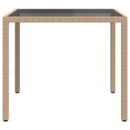 Berkfield Home Garden Table 90x90x75 cm Tempered Glass & Poly Rattan Beige - Size: 90 x 90 x 75 cm - thumbnail 3