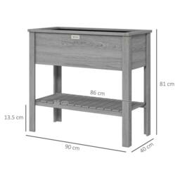 OUTSUNNY Wooden Raised Garden Bed, Elevated Planter Box with Storage Shelf in Grey - thumbnail 3