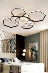 Living and Home Remote Control Geometrical Ceiling Mount LED Fan Light in Black - thumbnail 3