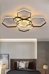 Living and Home Remote Control Geometrical Ceiling Mount LED Fan Light in Black - thumbnail 2