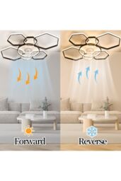 Living and Home Remote Control Geometrical Ceiling Mount LED Fan Light in Black - thumbnail 4