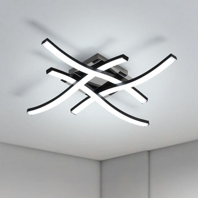 COMELY 24W Modern Ceiling Lights with 4 Curved Lamps, Cold White Light 6500K in Black - image 1