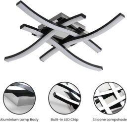 COMELY 24W Modern Ceiling Lights with 4 Curved Lamps, Cold White Light 6500K in Black - thumbnail 8