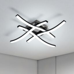 COMELY 24W Modern Ceiling Lights with 4 Curved Lamps, Cold White Light 6500K in Black