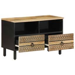 Berkfield Home TV Cabinet Black 70x33.5x46 cm Solid Rough Wood Mango - thumbnail 1