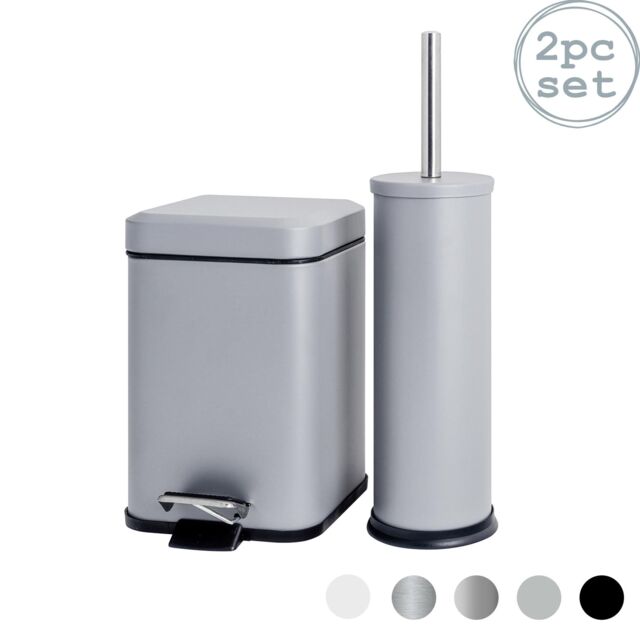 Harbour Housewares 3L Mismatched Bathroom Bin & Brush Set Slim Stainless Steel Toilet Set in Grey - image 1