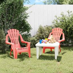 Berkfield Home Garden Chairs 2 pcs for Children Red 37x34x44 cm PP Wooden Look - Size: 37 x 34 x 44 cm - thumbnail 2