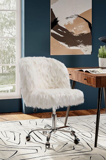 Living and Home Modern Fluffy Faux Fur Office Chair in White - image 1