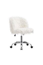 Living and Home Modern Fluffy Faux Fur Office Chair in White - thumbnail 3