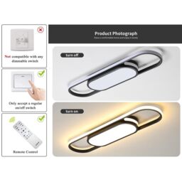 Garwarm LED Flush Mount Ceiling Lights Dimmable Black LED Ceiling Lamp w/ Remote Control Acrylic Linear Ceiling Lighting Fixture for Living Room - thumbnail 4