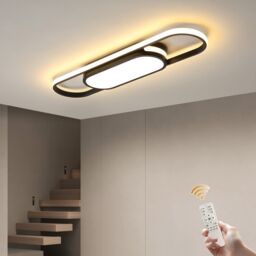 Garwarm LED Flush Mount Ceiling Lights Dimmable Black LED Ceiling Lamp w/ Remote Control Acrylic Linear Ceiling Lighting Fixture for Living Room