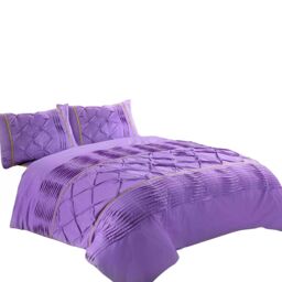 Snug City Duvet Cover & Pillowcase Set Modern Pintuck Border Pleated Bed Linen in Lilac - Size: Super King - thumbnail 2