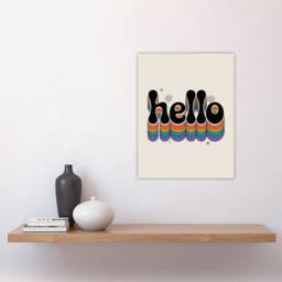 "Artery8 Hello Colourful Retro Rainbow Font Typography Wall Art Print in Beige - Size: W12"" x H16""" - thumbnail 4