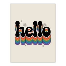"Artery8 Hello Colourful Retro Rainbow Font Typography Wall Art Print in Beige - Size: W12"" x H16""" - thumbnail 1