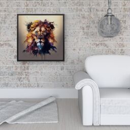 Warren Reed - Designer Majestic Lion Face Splashart Framed Canvas in Black - Size: w10 inch x h10 inch - thumbnail 2